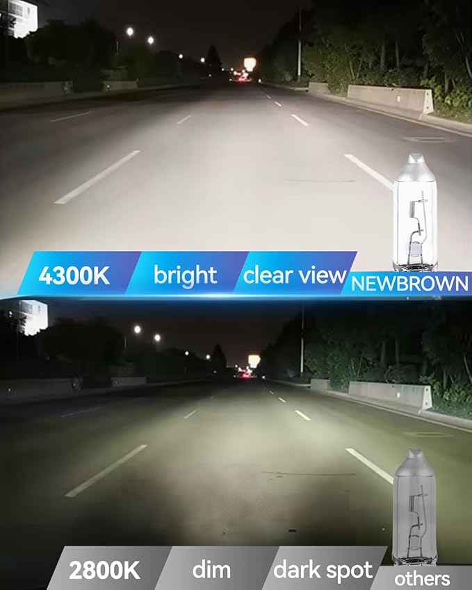 NEWBROWN H7 Headlight Bulb 200% brightness 4300K White 12V/55W H7 Bulb Halogen Long Life Replacement PX26D (H7, 2 Pack)