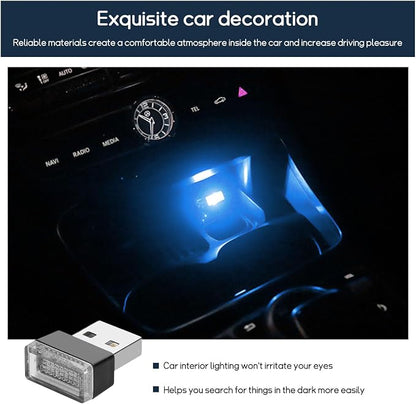 Dickno 4 PCS USB LED Car Interior Atmosphere Lamp, Portable Mini LED Night Light, Plug-in USB Interface Trunk Ambient Lighting Kit, Universal Vehicle Interior Accessories (Ice Blue)