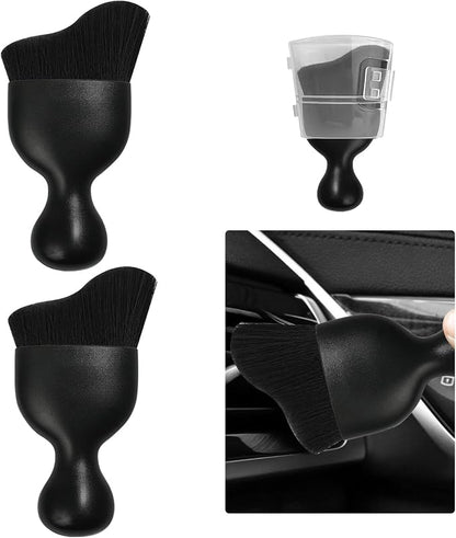 Ziciner 2 PCS Car Detailing Brush, Curved Soft Bristles Auto Removal Dust Collectors, Universal Vehicle Dashboard, Air Conditioner Vents etc Interior Cleaning Tool Accessories (Black)