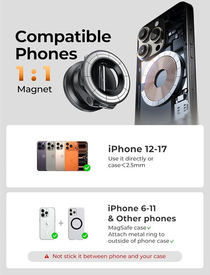 LISEN 2 Pack for Magsafe Car Mount, Magnetic Phone Holder for Car, Strong Magnetic Car Phone Mount, 89 LBS Suction Phone Mount Vacuum, Dashboard Gifts Phone Holders for Your Car Mount for iPhone 17