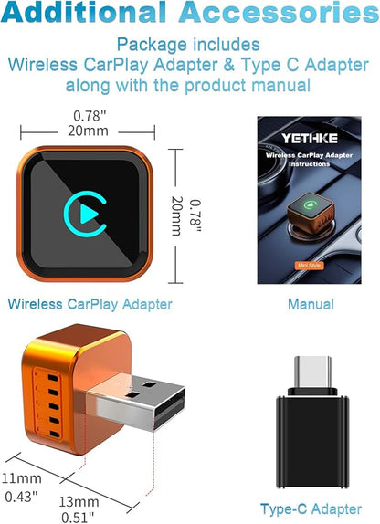 Wireless CarPlay Adapter 2026 Upgraded for iOS & Android Auto，Mini Size Wired to Wireless CarPlay, Plug & Play, Car Play Adapter Compact with USB/Type-C
