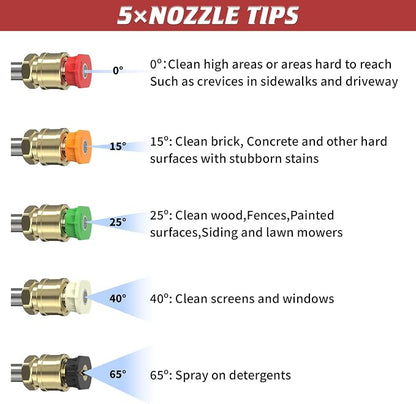 Foam Cannon Dual Connector Accessory, 4000 PSI Stainless Steel Pressure Washer Double Tip Attachment with 5 Spray Nozzles, 1/4" Quick Connect Dual Foam Cannon for Pressure Washer