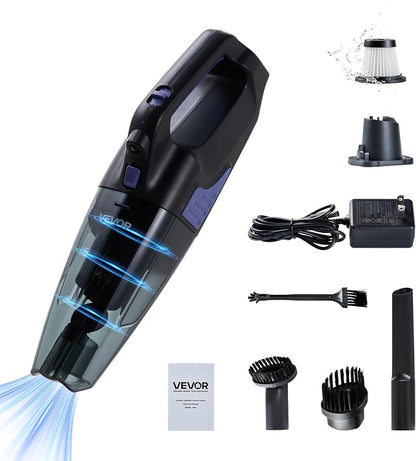 VEVOR Handheld Vacuum, Portable Vacuum Cleaner Cordless with HEPA Filter and Brushes, Lightweight Hand Held Cleaner with Powerful Suction, for Car, Home, Office, Pet Hair