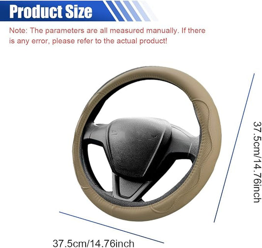 Car Steering Wheel Cover, 15 Inch Leather Anti-Slip Breathable Automotive Steering Wheel Protector, Universal Heat Resistant Vehicle Interior Accessories Cars, SUVs, Trucks(Beige)