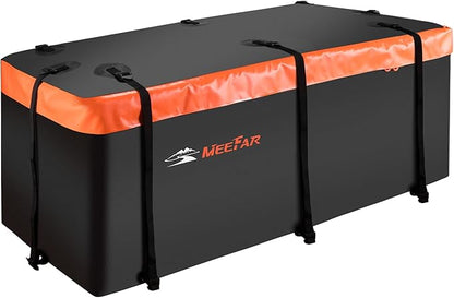MeeFar Hitch Mount Cargo Carrier Bag Soft Shell 100% Waterproof 19.7 Cubic Feet (59" 24" 24") Include 8 Reinforced Straps for Truck Pickup All Vehicle with Steel Cargo Basket
