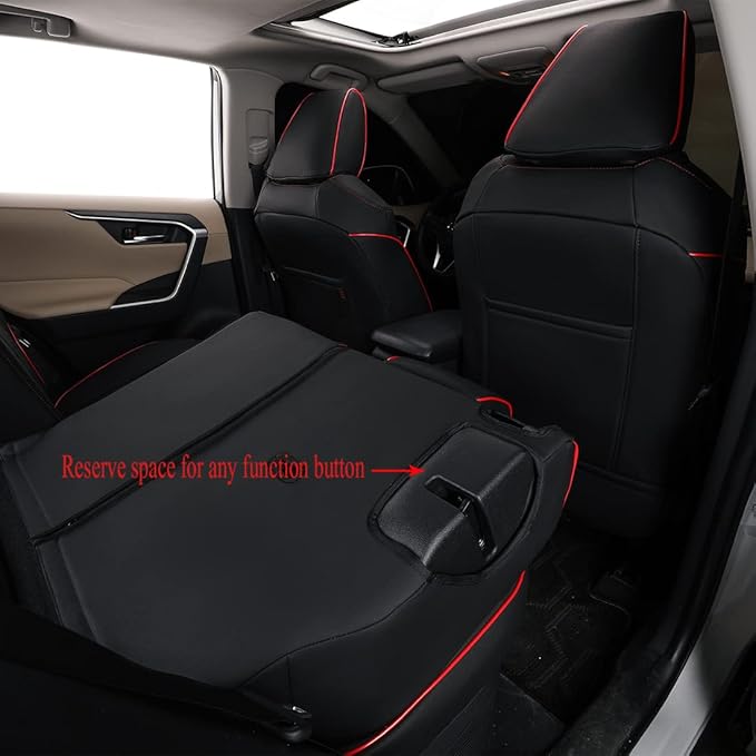 EKR Rav4 Seat Covers Custom Fit for Toyota Rav4 (Only Hybrid) 2019-2025 LE,XLE,XLE Premium,Limited,Woodland Edition, Leather Car Seat Cover Full Set for SUV,Faux Leather(Black with Red Piping)