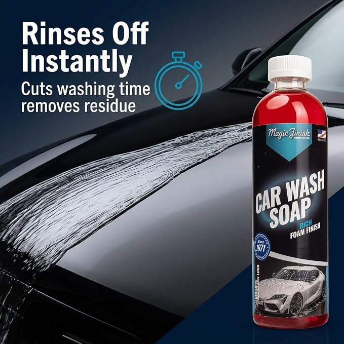 Magic Finish Car Wash Soap (16 fl oz) – Ultra-Sudsing Car Washing Supplies for Foam Cannon or Hand Wash with Apple Scent – Rich Foaming, pH-Balanced Formula for Ceramic Coats & Waxed Finishes