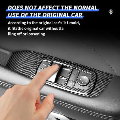 Car Door Power Window Lift Switch Protection Panel for Dodge Challenger 2015 2016 2017 2018 2019 2020 2021 2022 2023 Auto Interior Accessories Side Pull Handle Trim Cover Carbon Fiber Style Kit