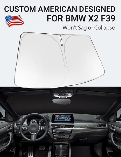 Proadsy 2026 Upgrade Windshield Sun Shade Custom Fit 2018-2023 BMW X2 F39 Foldable Front Sunshade Protector Sun Visor Blocks UV Rays Keep Car Cooler