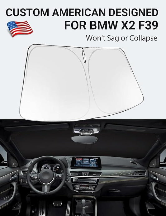 Proadsy 2026 Upgrade Windshield Sun Shade Custom Fit 2018-2023 BMW X2 F39 Foldable Front Sunshade Protector Sun Visor Blocks UV Rays Keep Car Cooler