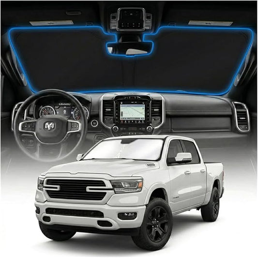 for Dodge RAM 1500 Sun Shade Windshield Cover - Custom Fit RAM 1500 Accessories 2019-2025 2026 Sunshade Foldable UV Protection & Heat Shield Sun Visor Accessories