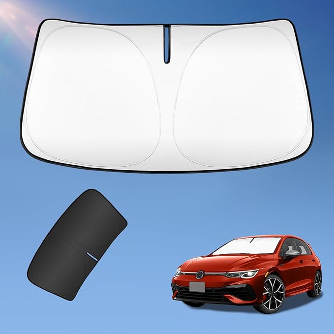 Sun Shade Sunshade for 2015-2021 Volkswagen Golf Windshield Cover, 4-Layers Sun Shield for VW Golf GTI 250T Silver Coating Sun Visor Foldable Window Shade Blocks UV Rays Car Accessories