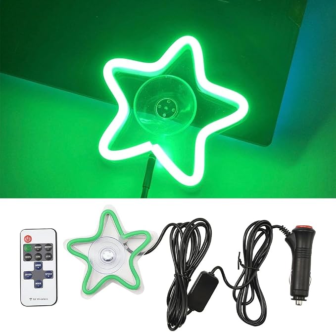 XhuangTech LED Neon Car Interior Lights, Green Ambient Decorative Lights for Cars, Trucks, UTVs, Vehicles, Universal Fit Car Accessories for Warm Atmosphere & Stylish Decoration (Five-Pointed Star)
