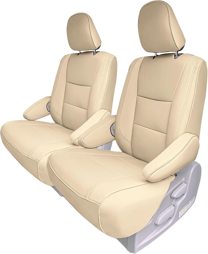 FH Group Custom Fit Car Seat Covers Specifically Made for 2011-2020 Toyota Sienna 7 Passenger, Car Seat Cover 2nd Row, Automotive Seat Covers in Solid Beige Faux Leather, Waterproof and Washable