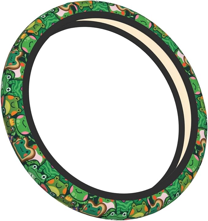 Green Frog Steering Wheel Cover for Women,Universal Auto Steering Wheel 14-15 Inch Car Interior Accessories with 2PCS Car Coasters,Suitable for Men and Women