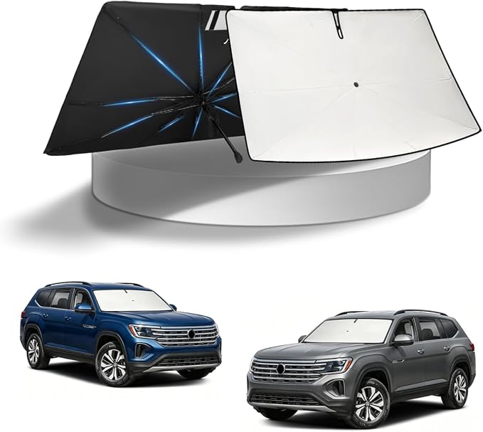KUST Sun Shade Umbrella for VW Volkswagen Atlas 2018-2025 2026 | Custom Fit Windshield Sunshade | Foldable Sunshade with Bendable Handle | Blocks Heat & UV Rays Keep Car Cool Sunshield