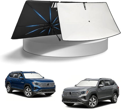 KUST Sun Shade Umbrella for VW Volkswagen Atlas 2018-2025 2026 | Custom Fit Windshield Sunshade | Foldable Sunshade with Bendable Handle | Blocks Heat & UV Rays Keep Car Cool Sunshield