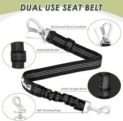 Lukovee Dog Car Harness Seat Belt, Adjustable Mesh Breathable Vest with Elastic Bungee Tether, Soft Padded 2-in-1 Safety Car Harness Seatbelt for Small Medium Large Dogs (Black,XXS)