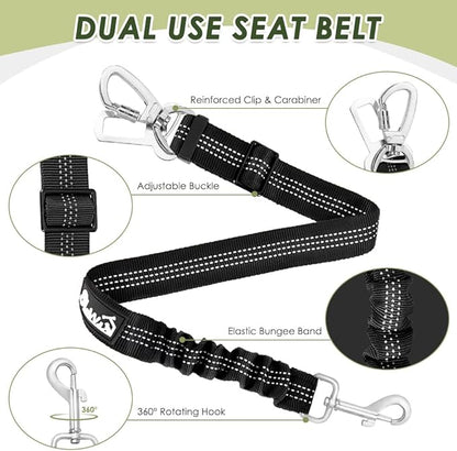 Lukovee Dog Car Harness Seat Belt, Adjustable Mesh Breathable Vest with Elastic Bungee Tether, Soft Padded 2-in-1 Safety Car Harness Seatbelt for Small Medium Large Dogs (Black,L)