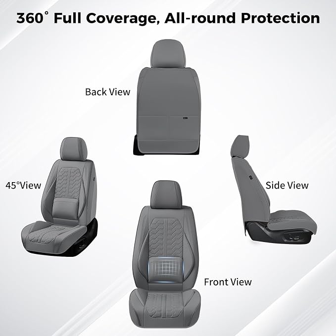 Huidasource Gray Car Seat Covers Full Set, Full Coverage Nappa Leather Seat Cover, Front and Back Seat Covers 5 Seats Universal Fit for Most Cars SUV Trucks, Car Seat Cushion Protector