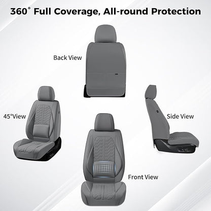 Huidasource Gray Car Seat Covers Full Set, Full Coverage Nappa Leather Seat Cover, Front and Back Seat Covers 5 Seats Universal Fit for Most Cars SUV Trucks, Car Seat Cushion Protector