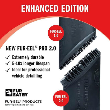 FUR-EEL PRO 2.0 Pet Hair Remover Vacuum Attachment, Replaceable Rubber Brush Head for Dog & Cat Hair, Fits 1-1/4, 1-3/8 & 1-1/2 in Round Hoses, for Car Detailing, Carpet & Upholstery