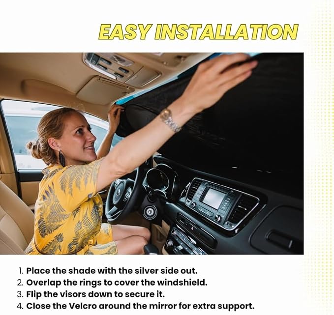 Windshield Sun Shade - Certified 99.87% UVB & 99.02% UVA Protection Car Sun Shade. Award Winning Sunshade for Car Windshield with Patented Technology. Size M Car Window Shades by Kinder Fluff