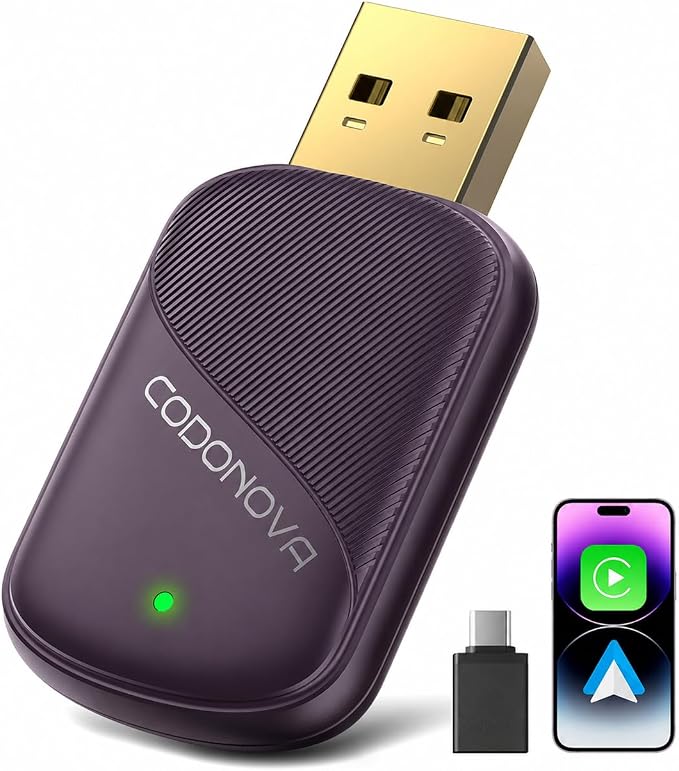 Wireless CarPlay Adapter for iPhone & Android Auto - Wired to Wireless Car Play Dongle, Gold-Plated USB, No Lag & Auto Reconnect for Daily Drive, Mini Size, Plug & Play with OEM Wired Cars 2016+