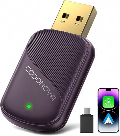 Wireless CarPlay Adapter for iPhone & Android Auto - Wired to Wireless Car Play Dongle, Gold-Plated USB, No Lag & Auto Reconnect for Daily Drive, Mini Size, Plug & Play with OEM Wired Cars 2016+