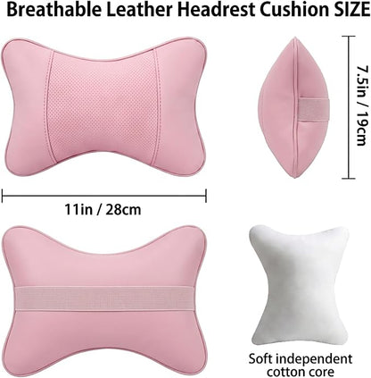 Car Pillow for Car Neck Pillow for Driving Seat Leather Neck Support Soft Cushion Support Head-Rests for Vehicle Sleeping with Elastic Adjustment Strap 2PCS (Neck, Light Pink)