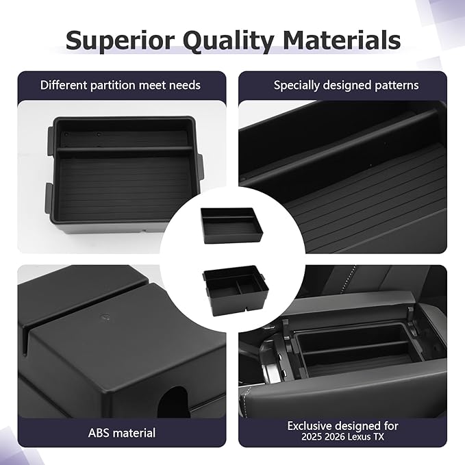 LUWU 2025 2026 Lexus TX Center Console Organizer 2-Pack for 2024 2025 2026 Lexus TX 350/500h/550h+ Accessories Armrest Console Storage Box Glove Organizer Tray ABS Material Black