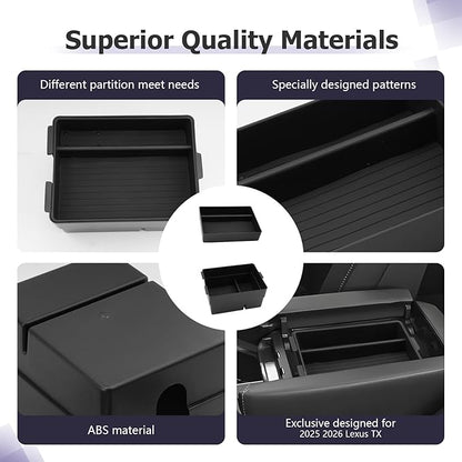 LUWU 2025 2026 Lexus TX Center Console Organizer 2-Pack for 2024 2025 2026 Lexus TX 350/500h/550h+ Accessories Armrest Console Storage Box Glove Organizer Tray ABS Material Black