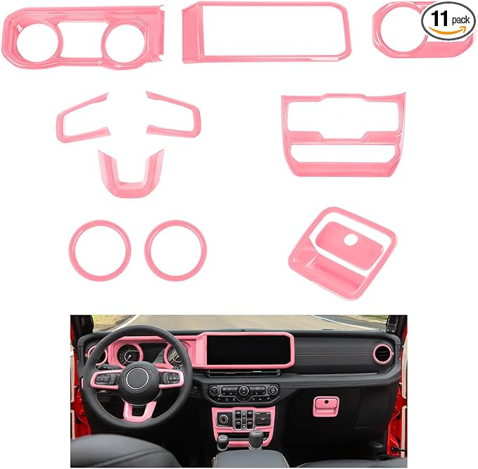JeCar 11pcs Pink Interior Trim Kit for 2024 2025+ Jeep Wrangler JL JLU & Gladiator JT