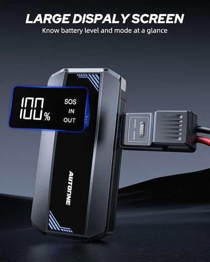 AUTOONE Car Jump Starter 6000A Battery Booster, Portable Battery Pack for All Gas 10L Diesel, 12V Jump Box with Smart Jumper Cable for Car Battery, Vehicle Lithium Starter, LCD Display, w/LED Light