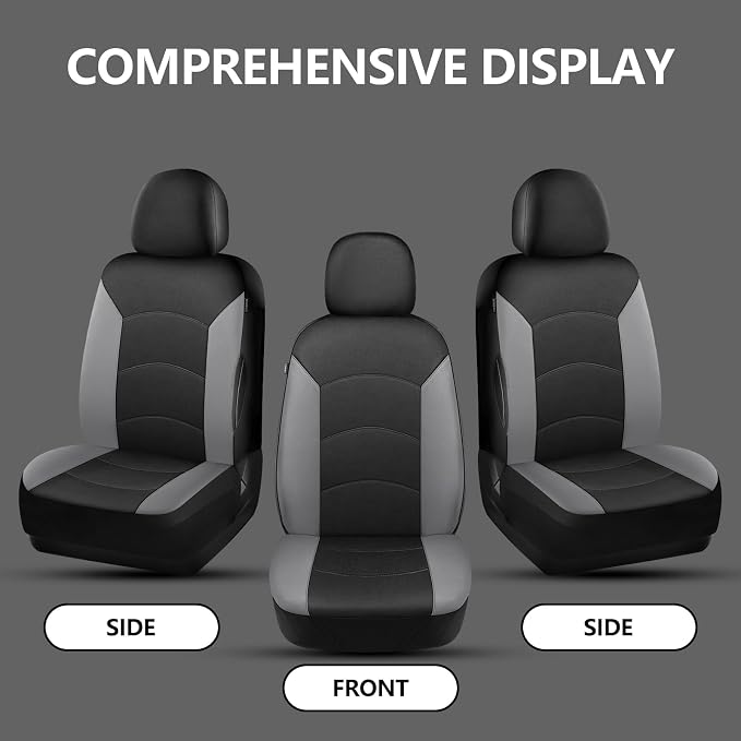 HChengkikz Car Seat Covers Front Seat, Waterproof Neoprene Car Seat Covers, Airbag Compatible, All Season Protection Universal Fit Most Cars, Trucks, SUVs (Black + LightGray)