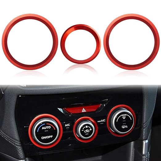 Auovo AC Climate Control Knob Outer Ring Covers Accessories for Subaru Forester 2019-2024 / Crosstrek 2018-2022 2023 / Impreza 2017-2023 Interior for Car Air Condition Switch Control Trim (Red)
