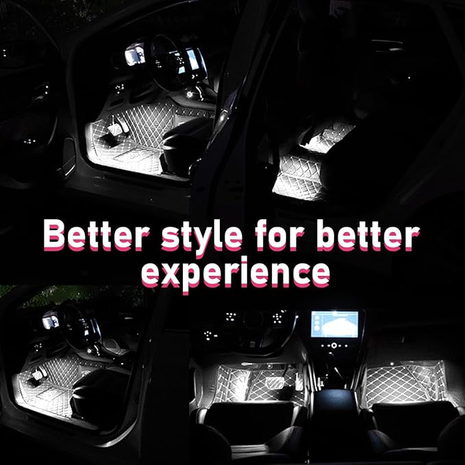 Car LED Strip Light, 24 LEDs RGB Neon Interior Atmosphere Lights, 12V Under Dash Ambient Night Light, Cigarette Lighter Auto Interior Decorative Lamp, Car Accessories (White)