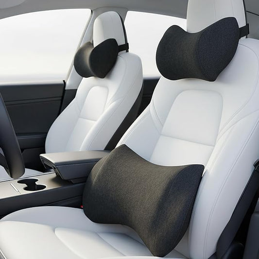 Lumbar Support Pillow for Car, Car Neck Pillow Kit for Pain Relief with Adjustable Strap, Car Headrest Pillow Ergonomic Design for Comfort
