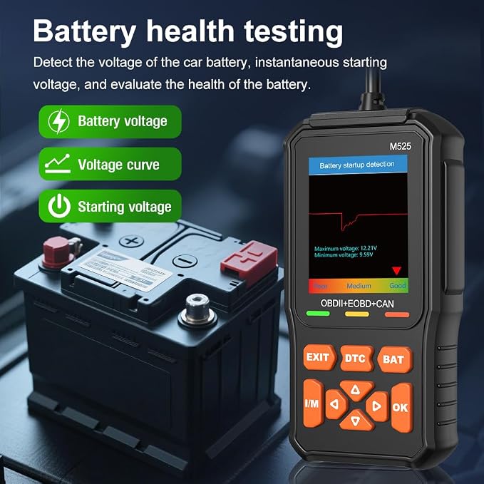 M525 OBD2 Scanner,New Upgrade OE-Level Code Reader with Battery Test, Start Test, Live Data, CAN Diagnostic Tool for Car Engine Fault Code Scan, Dual-UI for Pro Mechanics & DIYers