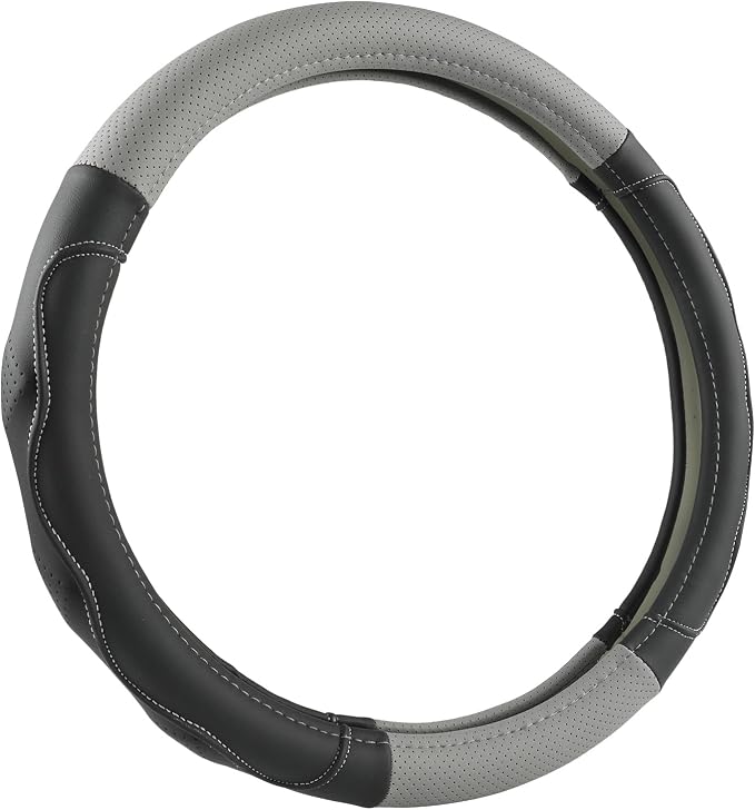 West Llama 3D Texture Steering Wheel Cover for Toyota, Anti-Slip Design, Premium Leather, Custom Fit for 14.5-15 inch, Stylish Interior Decoration(Gray+Black-Standard Size)