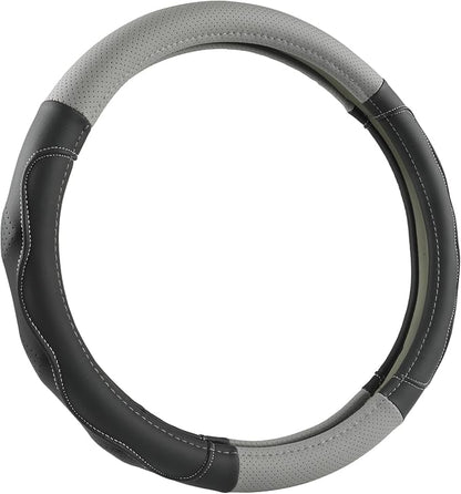 West Llama 3D Texture Steering Wheel Cover for Toyota, Anti-Slip Design, Premium Leather, Custom Fit for 14.5-15 inch, Stylish Interior Decoration(Gray+Black-Standard Size)