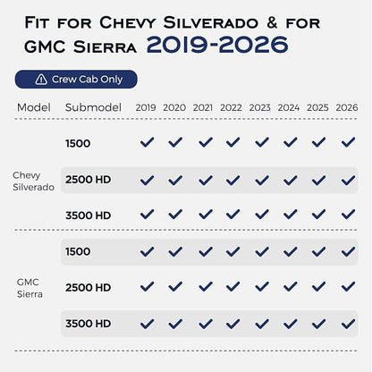 CreekT® for Chevy Silverado for GMC Sierra Floor Mats 2019-2025 2026 (Crew Cab Only, Fit with Rear Under-Seat Storage), All Weather Floor Mats for 1500/2500HD/3500HD Denali Bucket Seating Accessories