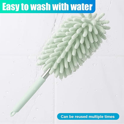 2PCS Car Interior Duster with Extension Pole – Washable Microfiber Dusters Detailing Brushes with Bendable Head, Long Handle Cleaning Duster Tool for Car Dash, Vents, Window, Furniture, Office (Green)