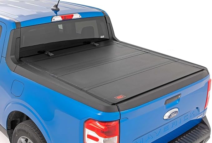 Rough Country Hard Tri-Fold Truck Bed Tonneau Cover for Ford Maverick (2022-2025) - Aluminum Flip-Up Folding Bed Cover, Fits 4'6 (54.4") Bed
