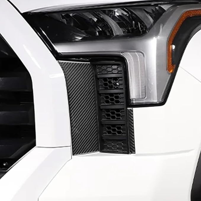 NVCNX Real Premium Carbon Fiber for Toyota Tundra 2022-2026 / Sequoia 2023-2026 2024 2025 Car Headlight Bumper Grille Mesh Side Panel Cover Exterior Trim Accessories Thick Overlay Sticker Decal 4PCs