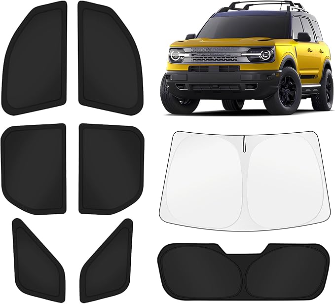 KUST Car Window Shades for Ford Bronco Sport 2021-2025 2026 Windshield Sun Shade Side Window Cover UV Block Privacy Protection Accessories for Camping Blackout Rear Back Full Set 8PCS