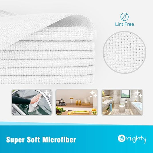 Orighty Microfiber Cleaning Cloth, 12 Pack Microfiber Towels for Cars, Highly Absorbent Car Cleaning Supplies, Lint Free Cloths Clean Rags for Car Care, House, Kitchen, 12x11 inch, White