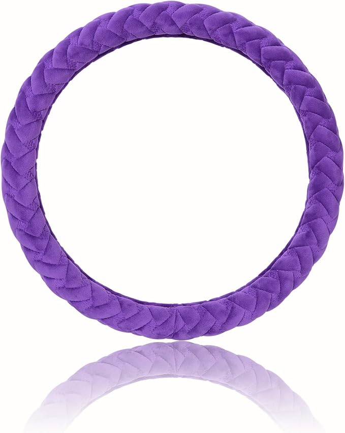 Flying Banner car Steering Wheel Cover Massage Velvet Warm Universal Size 15 inches SUV Truck Anti Slip Odorless Summer Winter (Purple, Velvet Massage)