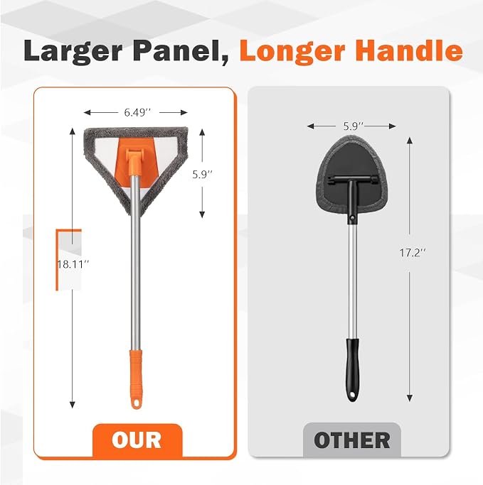 Windshield Interior Cleaner Tool - Auto Glass Wash Brush with 2 Washable and Reusable Microfiber Pads,Car Accessories Interior Triangular Mop Cleaning Kit for Trucks, SUVs, RVs & Home Windows