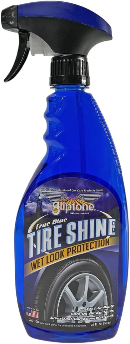 Tire Shine, True Blue Professional Wet Look Dressing, Long Lasting Water Repellent Shine for Tires, Bumpers, Moldings & Vinyl Trim, High Gloss Exterior Protectant (22oz w/ Tire Shine Applicator)
